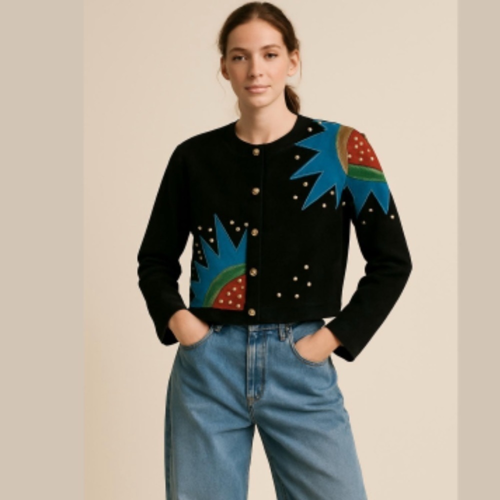 Vintage 80’s Suede Cropped Sunburst Punk Jacket